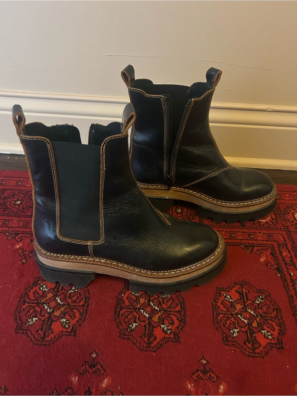Free People Black Leather Chelsea Ankle Boots